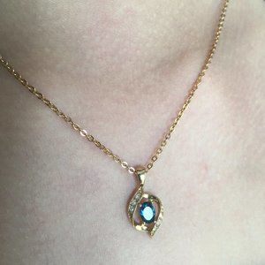Gold Tone Teardrop Sapphire Necklace